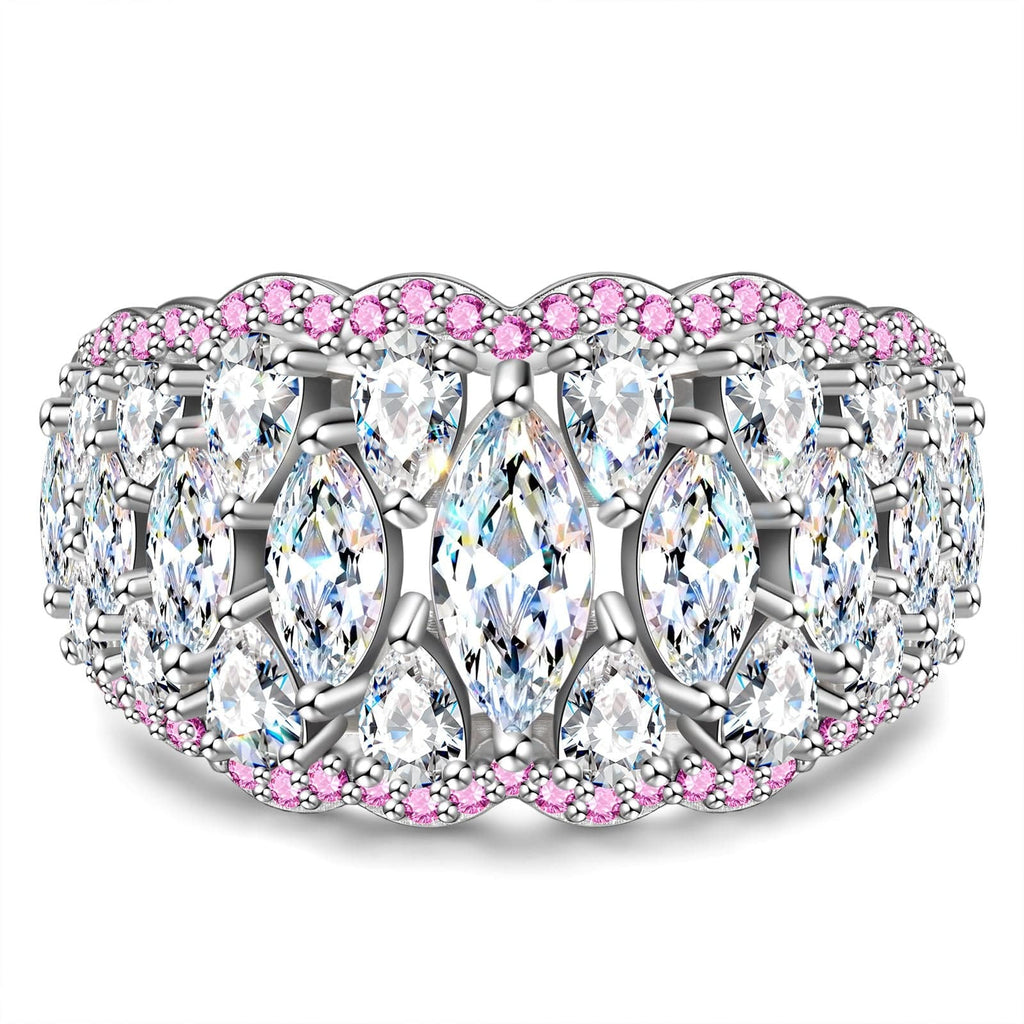 4×8mm Marquise Brilliant Cut Lab Zircon Pavé Classic Engagement Ring – White Gold Plated