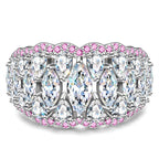 4×8mm Marquise Brilliant Cut Lab Zircon Pavé Classic Engagement Ring – White Gold Plated