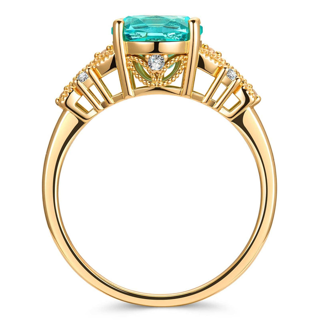 Oval Brilliant Cut Paraiba Tourmaline Pavé Engagement Ring – 14K Yellow Gold Plated