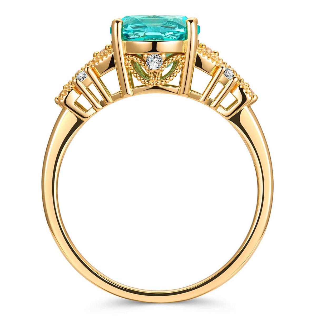 Oval Brilliant Cut Paraiba Tourmaline Pavé Engagement Ring – 14K Yellow Gold Plated