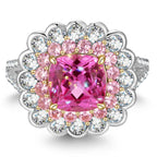 Cushion Cut Fancy Vivid Rose Lab-Certified Pink Sapphire Halo Classic Engagement Ring – Two-Tone Plating