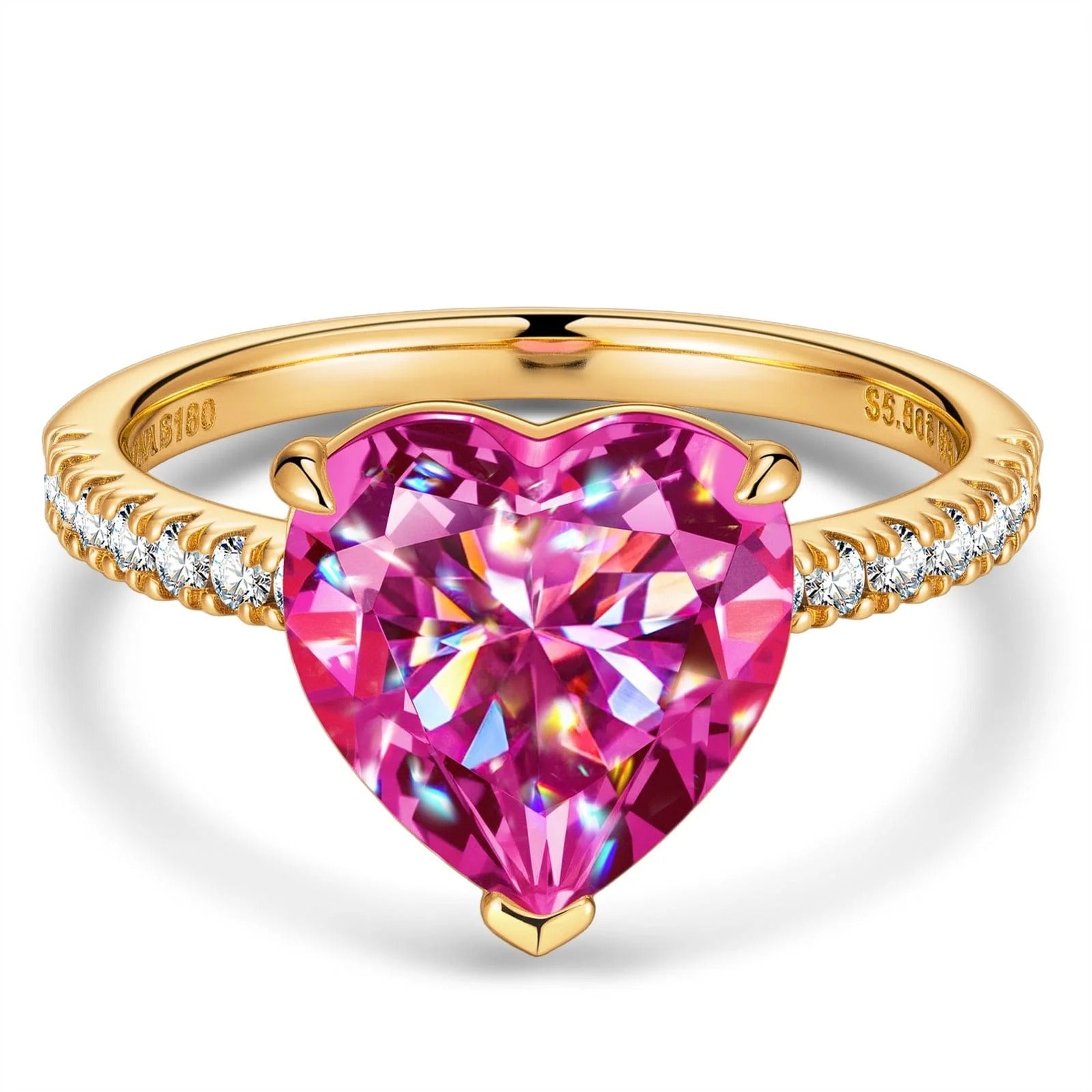Heart Brilliant Cut Vivid Rose Lab-Certified Pink Sapphire Halo Classic Engagement Ring – 14K Yellow Gold Plated