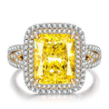 Radiant Modified Brilliant Cut Fancy Vivid Yellow Ice-Frosted Sparkle Lab Zircon Halo Classic Engagement Ring – White Gold Plated