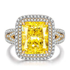 Radiant Modified Brilliant Cut Fancy Vivid Yellow Ice-Frosted Sparkle Lab Zircon Halo Classic Engagement Ring – White Gold Plated