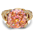 12x12mm Cushion Modified Brilliant Cut Ice-Frosted Sparkle Lab Zircon Pavé Classic Engagement Ring – 14K Yellow Gold Plated