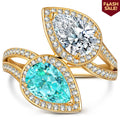 2.20ct Pear Brilliant Cut Lab-Certified Paraiba Tourmaline & Cubic Zirconia Two Stone Classic Engagement Ring – 14K Yellow Gold Plated