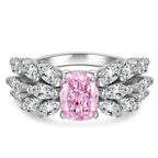 6×8mm Cushion Modified Brilliant Cut Fancy Vivid Pink Ice-Frosted Sparkle Lab Zircon Pavé Classic Engagement Ring – White Gold Plated