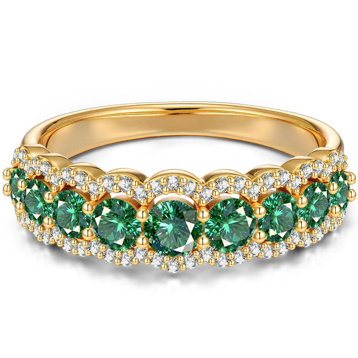 Round Brilliant Cut Vivid Violet Lab-Certified Purple Sapphire Half Eternity Ring – 14K Yellow Gold Plated