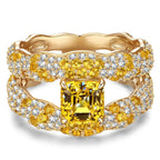 Solara Splendor Asscher Cut Vivid Yellow Lab-Certified Yellow Sapphire Pavé Classic Engagement Ring – 14K Yellow Gold Plated