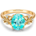 Oval Brilliant Cut Paraiba Tourmaline Pavé Engagement Ring – 14K Yellow Gold Plated