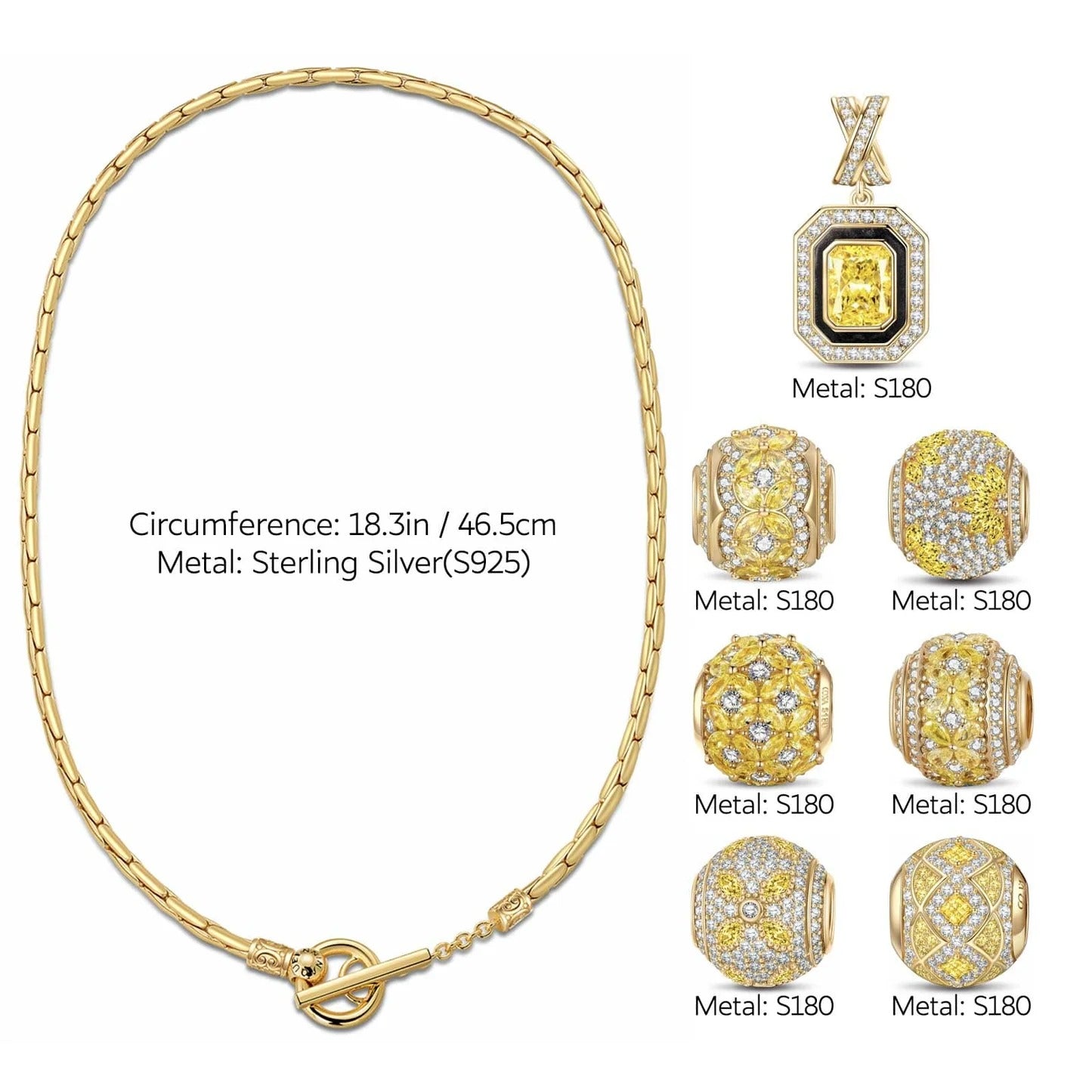 Sterling Silver Song of Radiance November Birthstone Charms Necklace Set – 14K Gold Plated