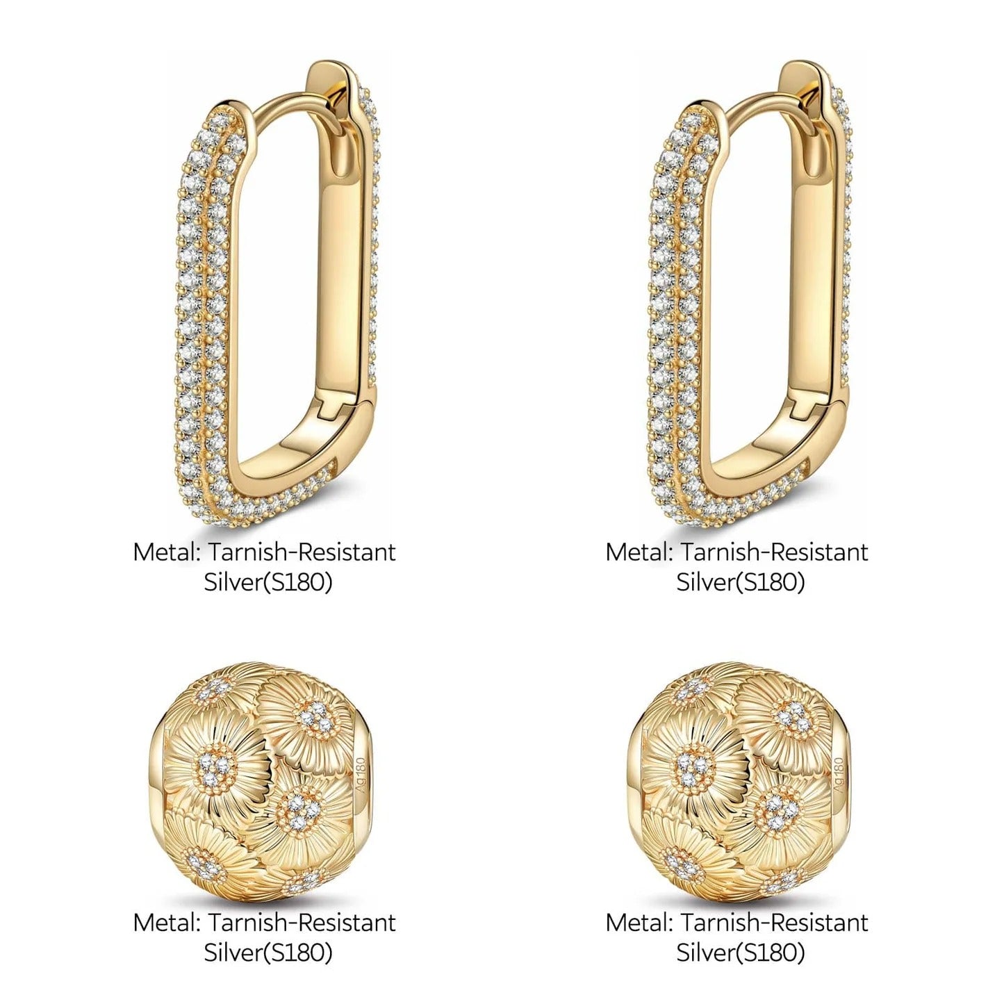 Golden Sunflower Tarnish-Resistant Silver Charms Earrings Set with Sterling Silver Ear Post In 14K Gold Plated