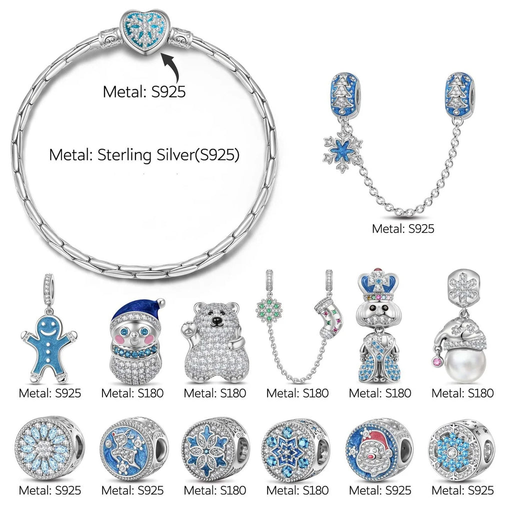Snowy Christmas Enamel Charm Bracelet Set