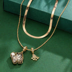Sterling Silver Feline Elegance Charms Necklace Set with Crystal from Swarovski – 14K Gold Plated