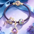 Purple Leather Wonderland Teapot Charm Bracelet Set